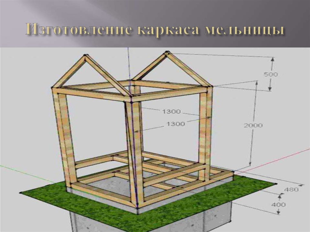 Чертеж мельницы из дерева с размерами