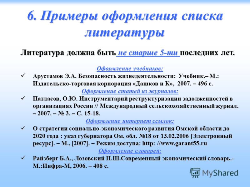 Образец оформления списка литературы в курсовой работе