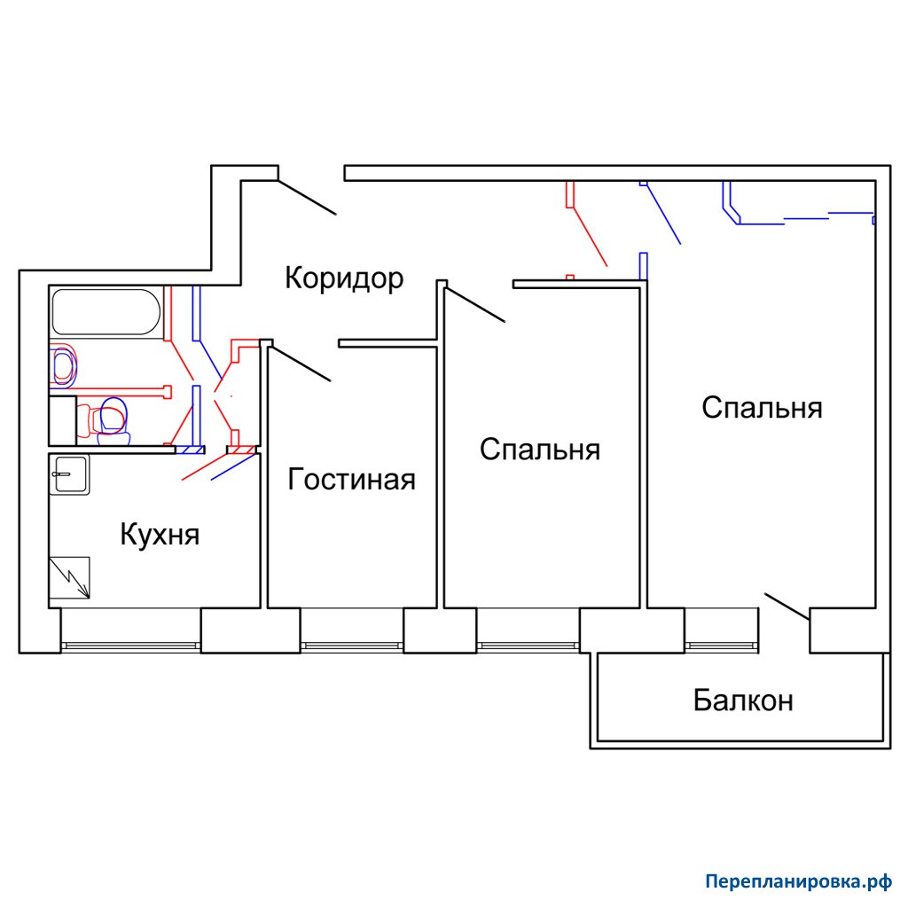 На рисунке изображен трехкомнатная квартира. Трешка распашонка планировка i 515. Трешка 1-515-9м. Перепланировка 1-515 трехкомнатная. План БТИ 3-Х комнатной квартиры панельного дома.