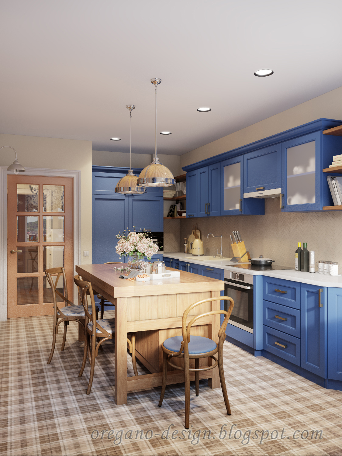 синий цвет в интерьере кухни гостиной