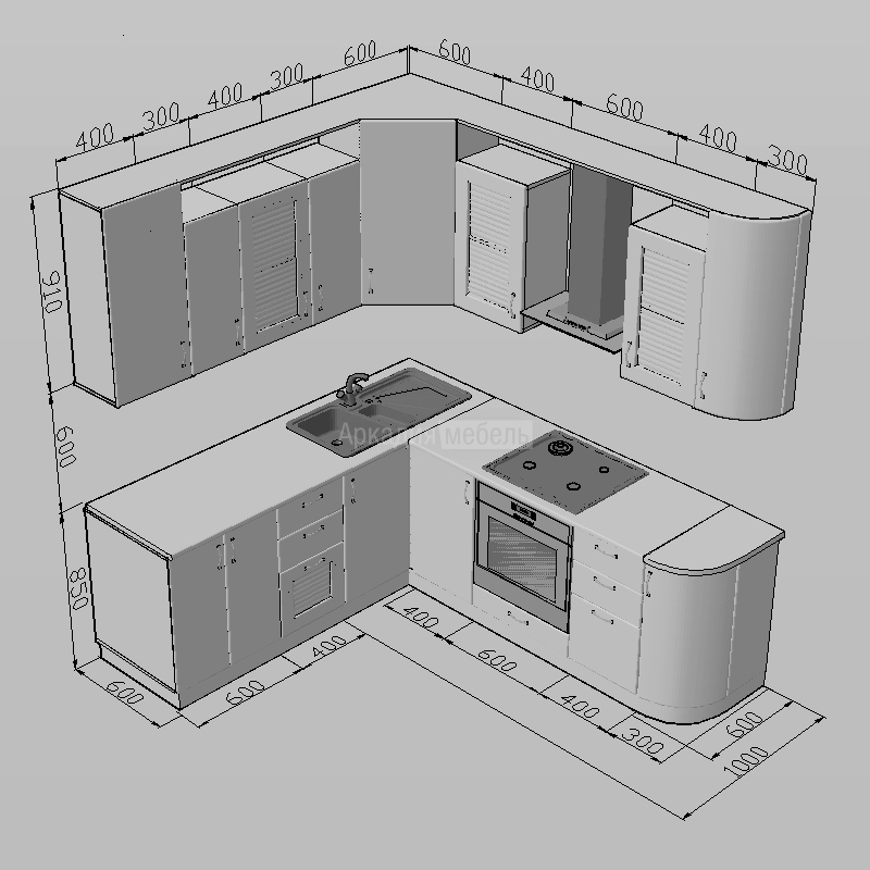 Проекты кухонь угловых с размерами фото готовые