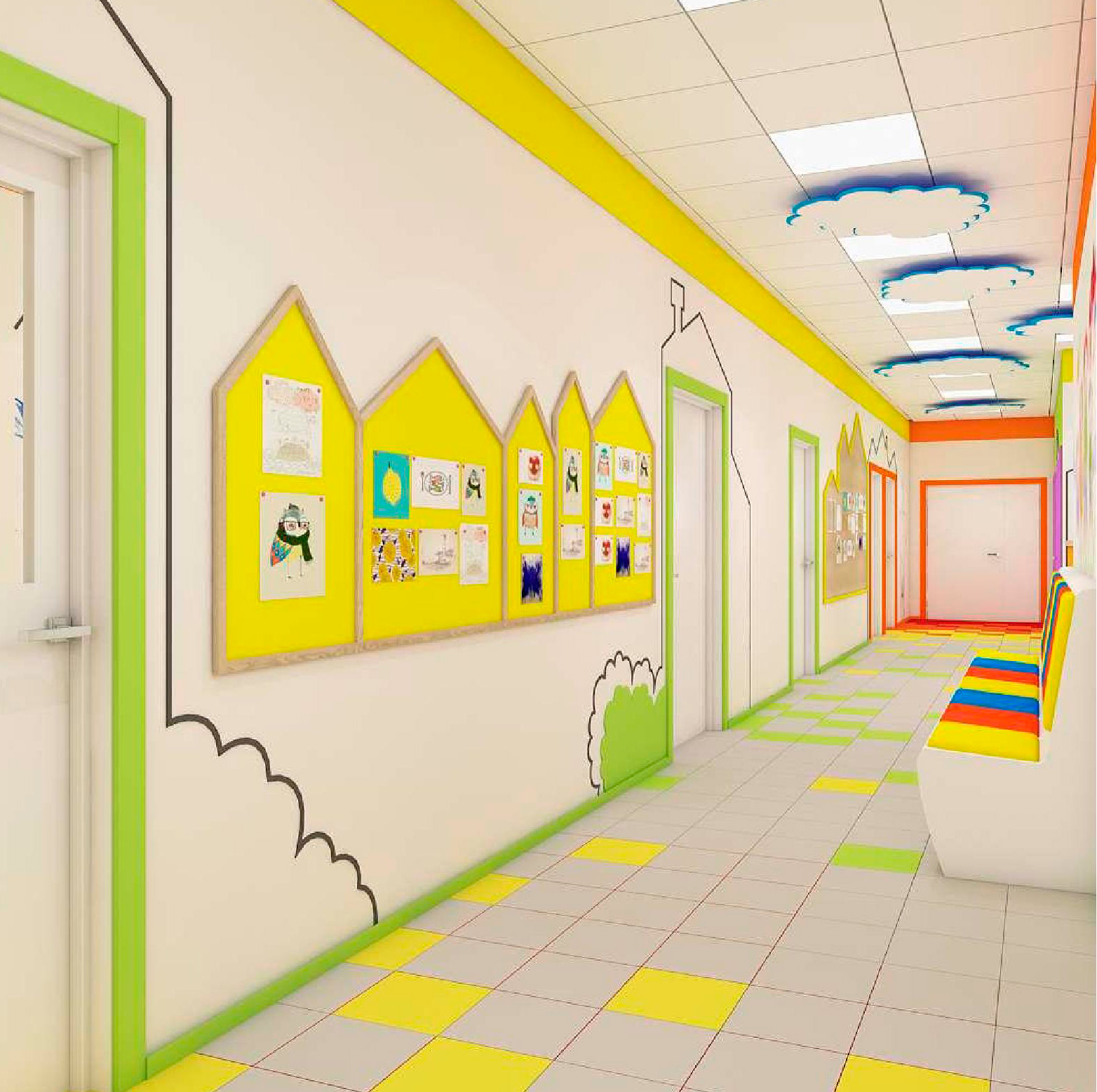 Как можно оформить школу. Интерьер коридора в детском саду. Украшение коридора в детском саду. Украшение холла в детском саду. Стены холла в детском саду.