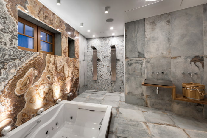 серый интерьер ванной в современном стиле