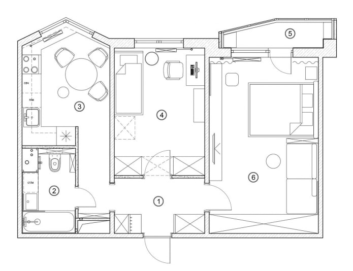 План после совмещения санузла