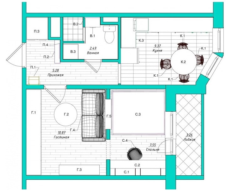 Схема перепланировки однокомнатной квартиры площадью 38 кв м