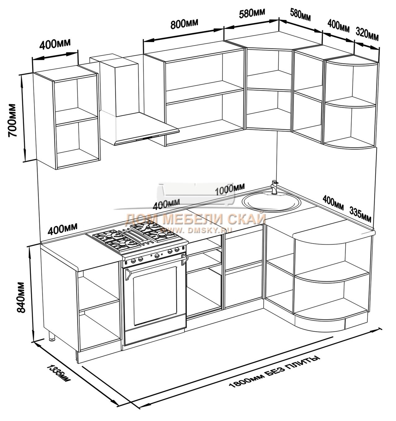 схема кухонного углового верхнего шкафа