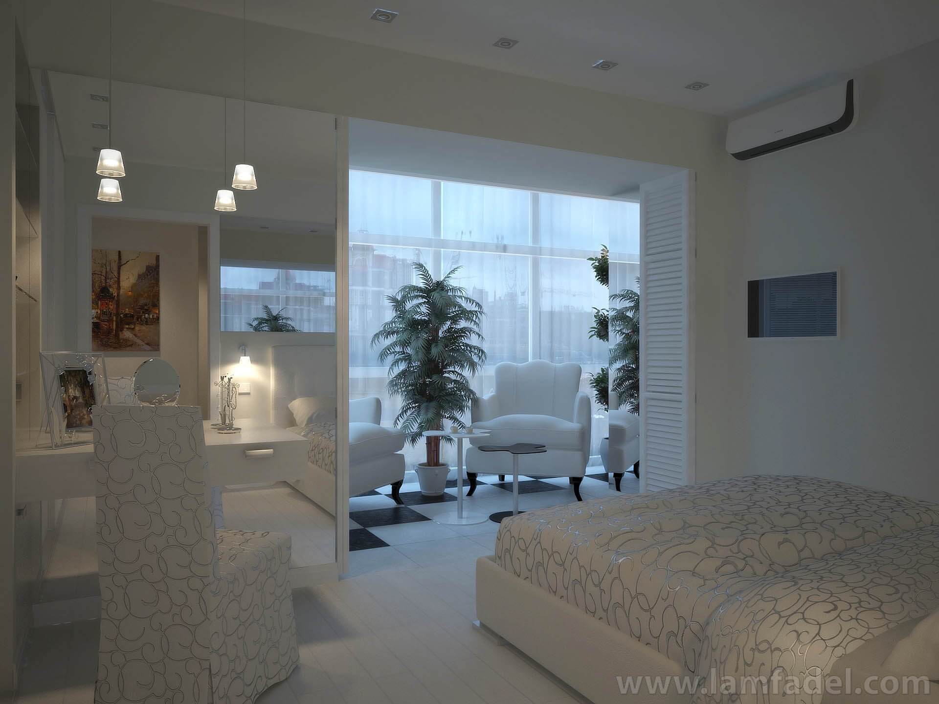 использование лоджии в качестве дополнительной зоны маленькой спальни