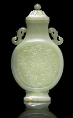 Qianlong period (1736–95), Pale Celadon Jade Rococo-Style Vase and Cover