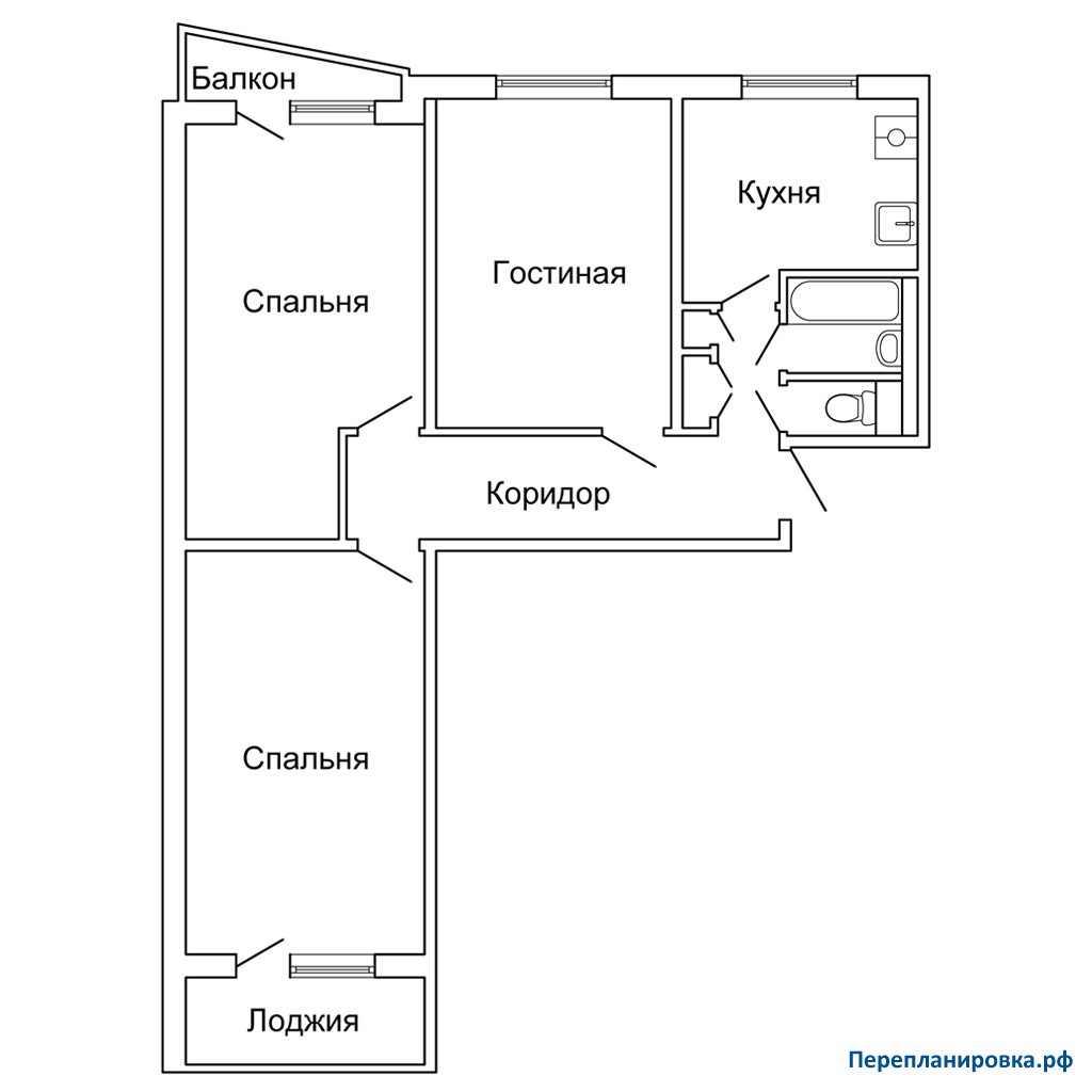 План трехкомнатной квартиры в панельном доме 9 этажей 57