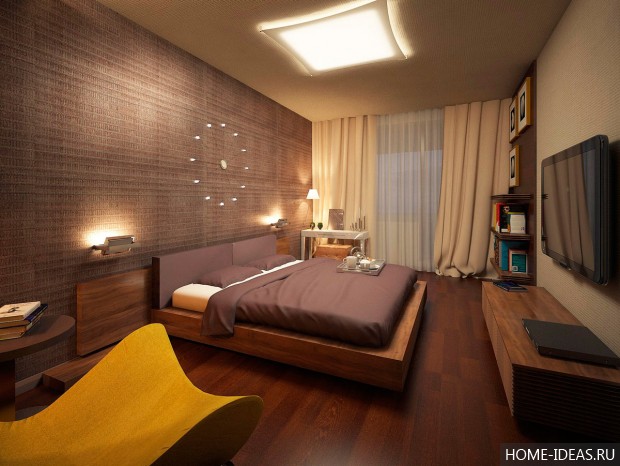 Дизайн спальни в прямоугольной комнате