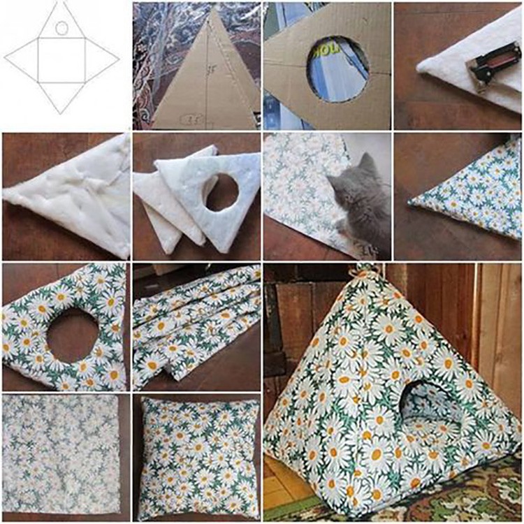 Чаще всего сшивают именно такие вот уютные пирамидки. Качество материала не особенно важно. Это может быть и хлопчатобумажная ткань, и велюр, и ситец, и лён.