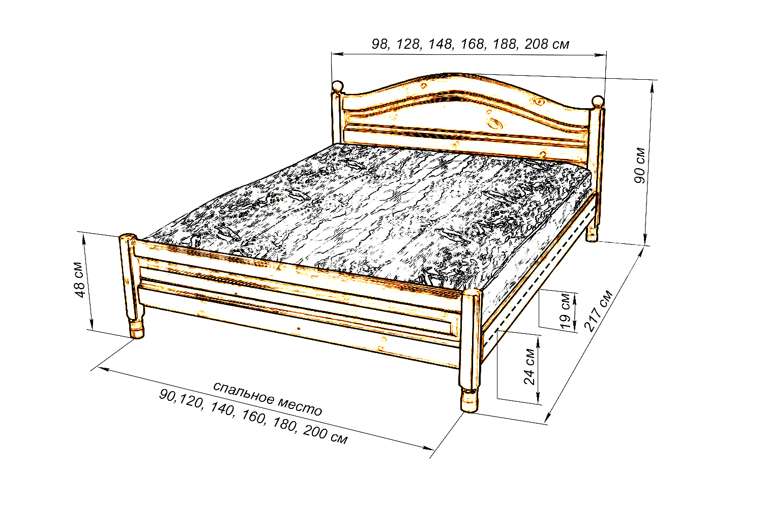 Чертеж деревянной кровати 160х200