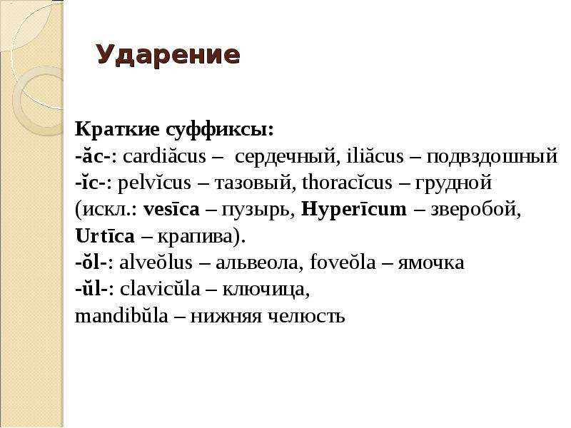 Частотные отрезки. Поставьте ударение учитывая долготу и краткость суффиксов. Membrum Inferius ударение долгота краткость. Назовите принципы определения долготы и краткости гласных.. Определите долготу или краткость Glutaeus.