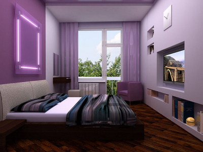 Спальня в фиолетово-коричневых тонах