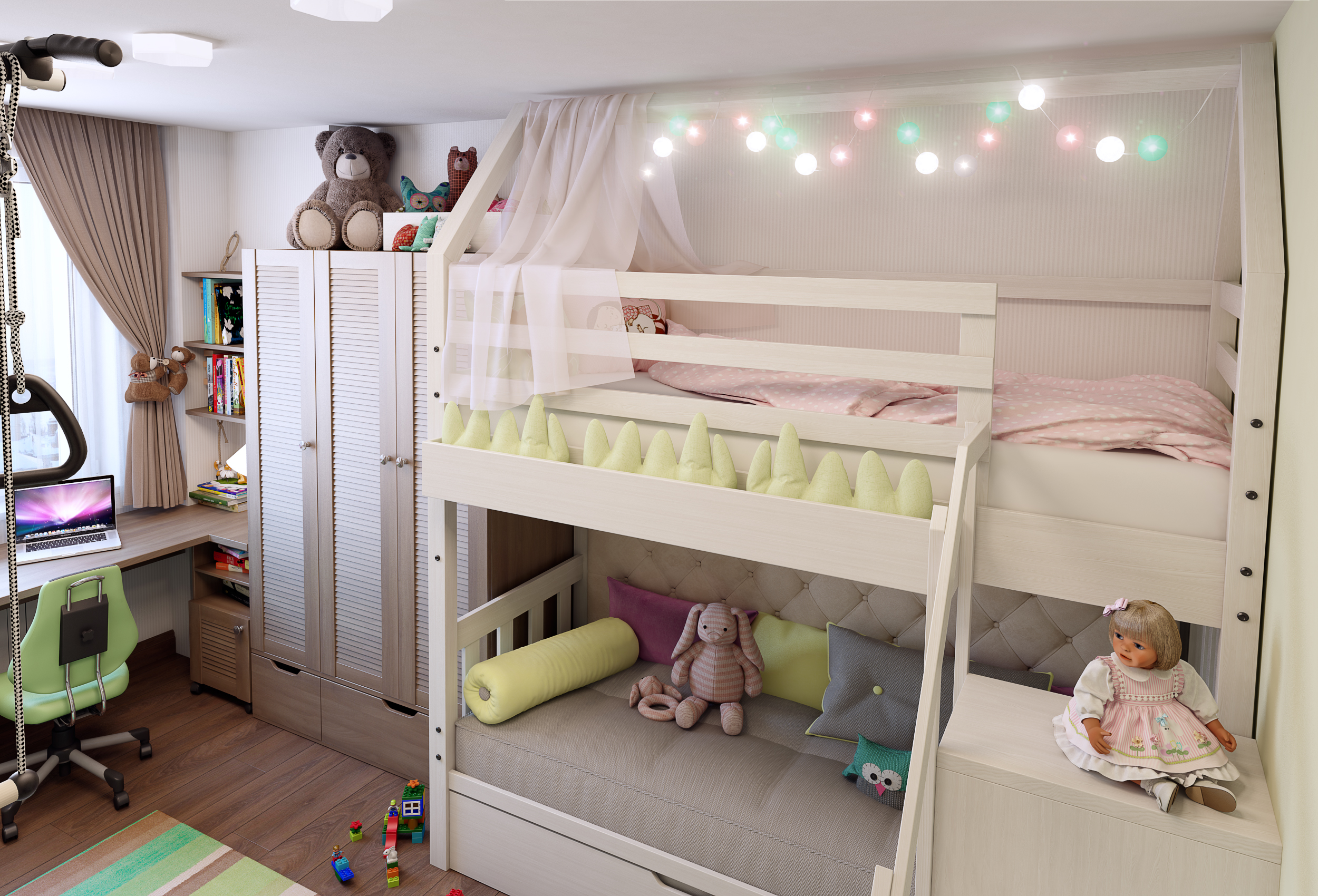 Кровать-чердак для двоих разнополых детей