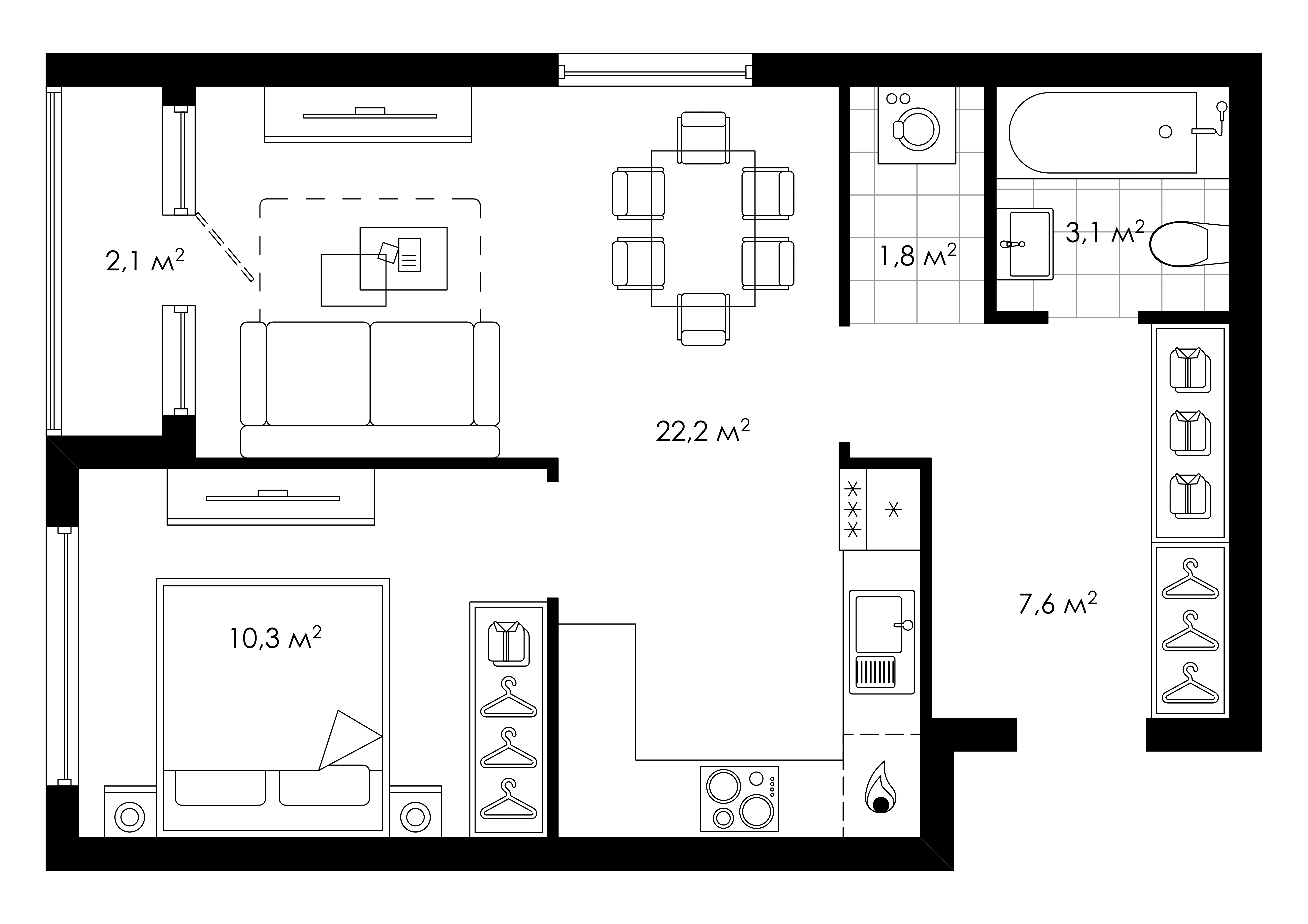 Планировка квартиры 48 кв.м двухкомнатная