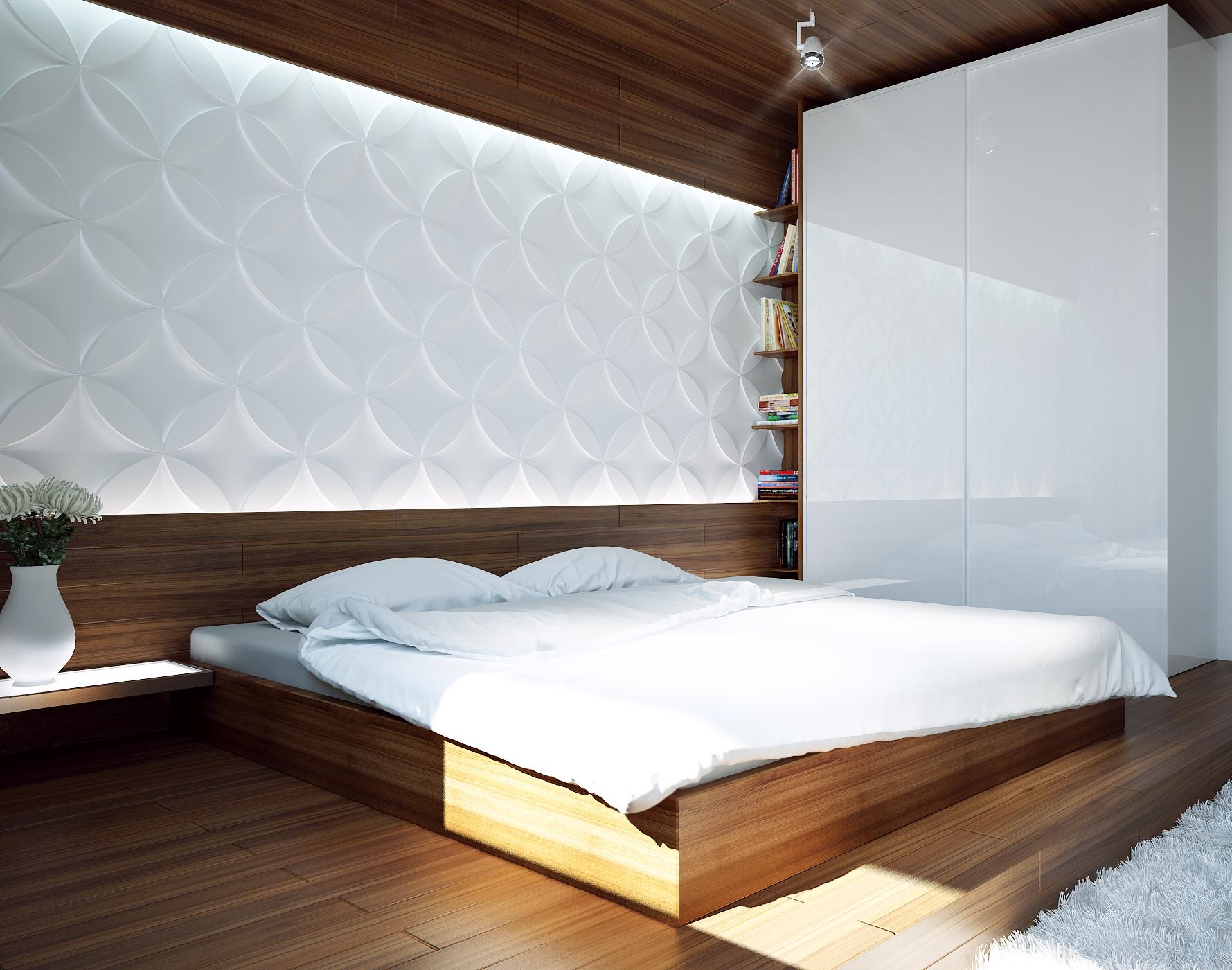 Кровати с деревянным изголовьем в современном стиле в интерьере фото