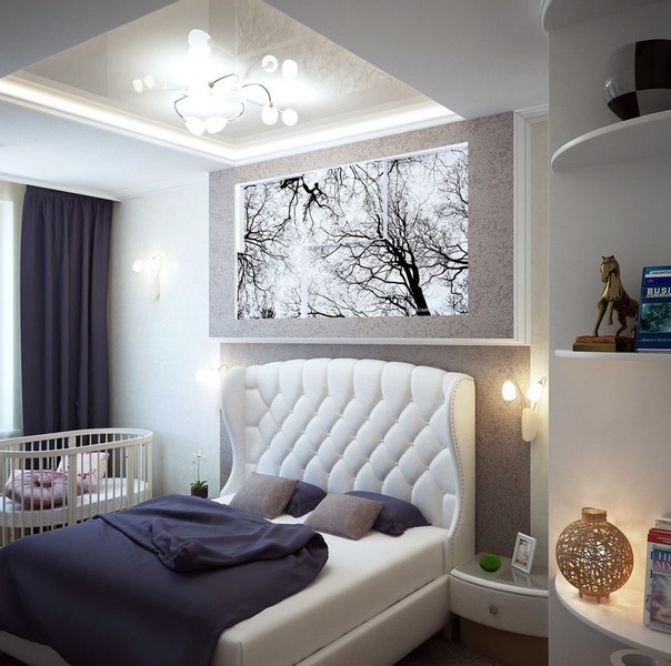 Дизайн спальни с детской кроваткой 16 кв м