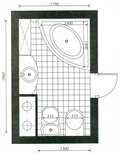 Чертежи ванных комнат с размерами
