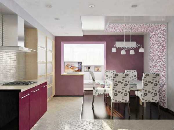 Сочетание фиолетового цвета с другими цветами в интерьере кухни